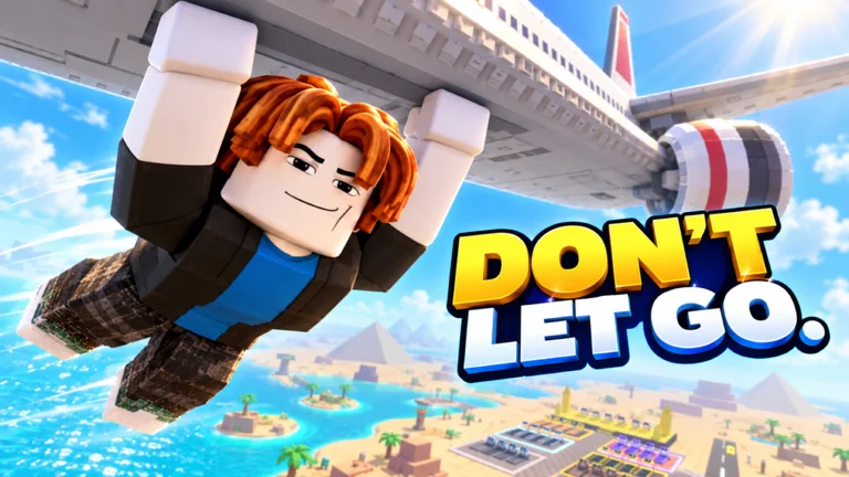 Catch a Plane promotional art showing a character holding a passenger plane above the sea.